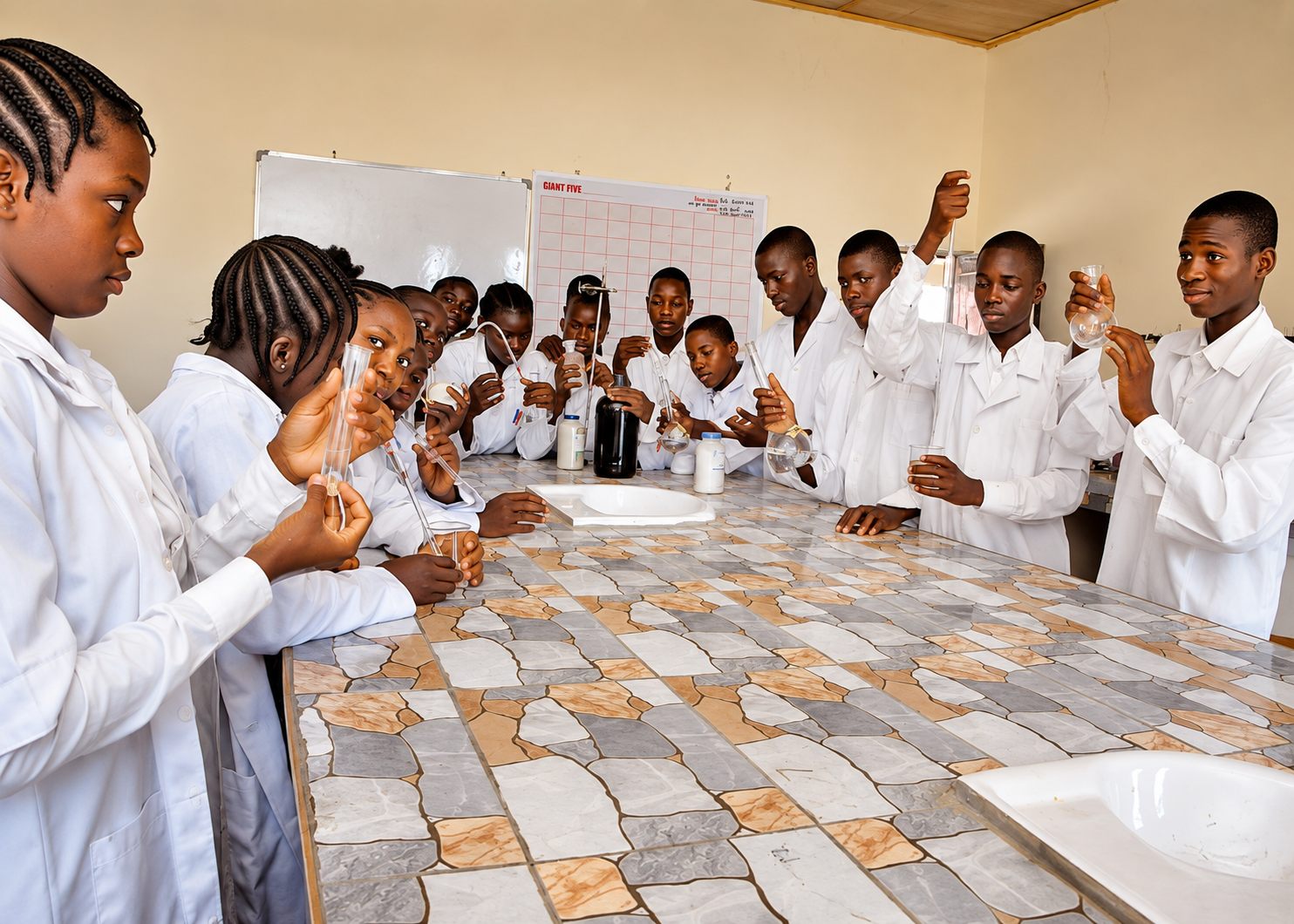 Rishama students carrying out a science experiment
