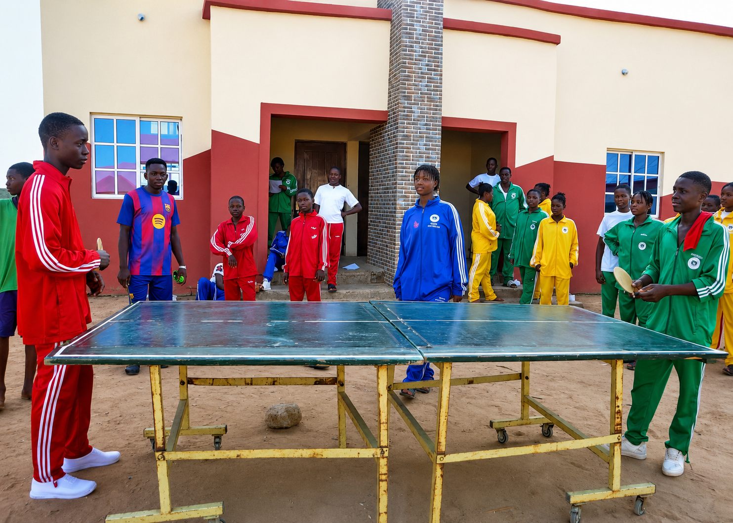Rishama students playing table tennis together on campus